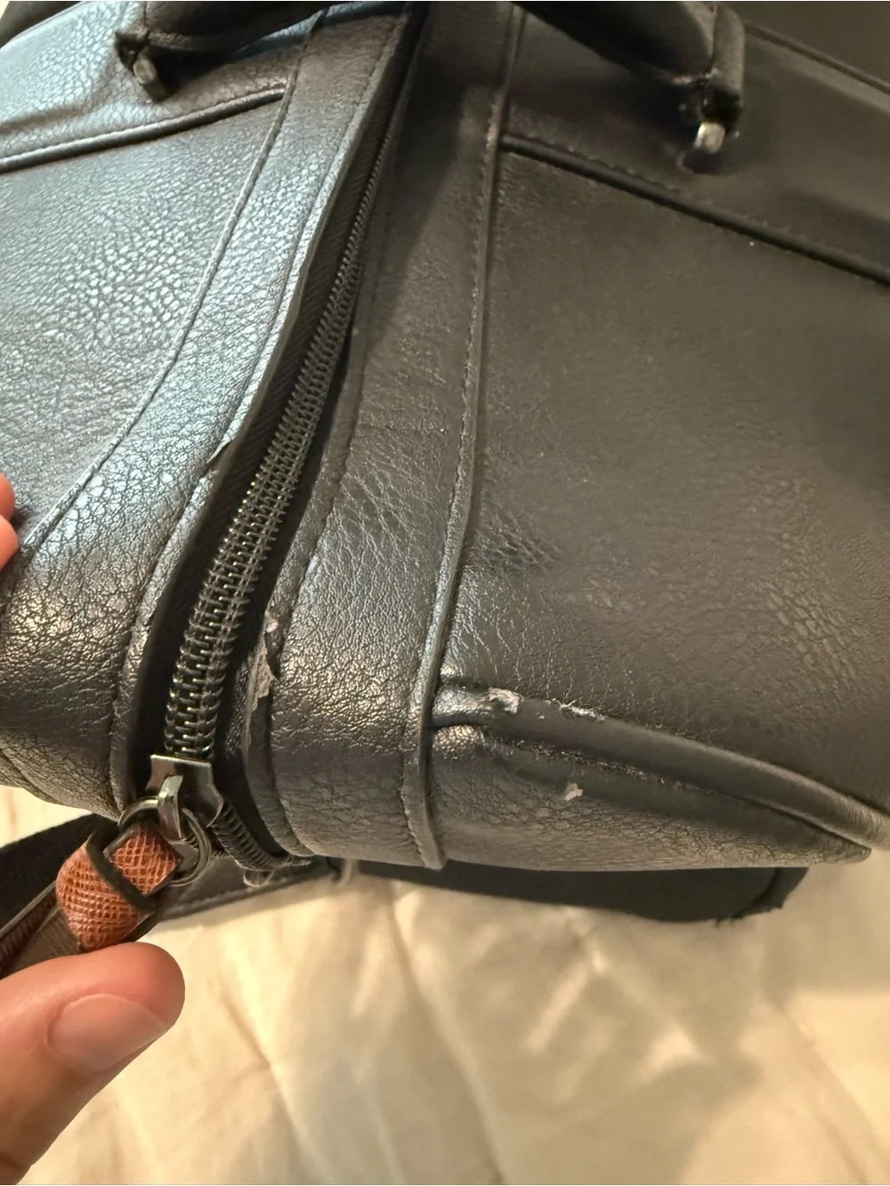 Ted Baker Black Leather Weekender Duffel Bag with Navy Stripe